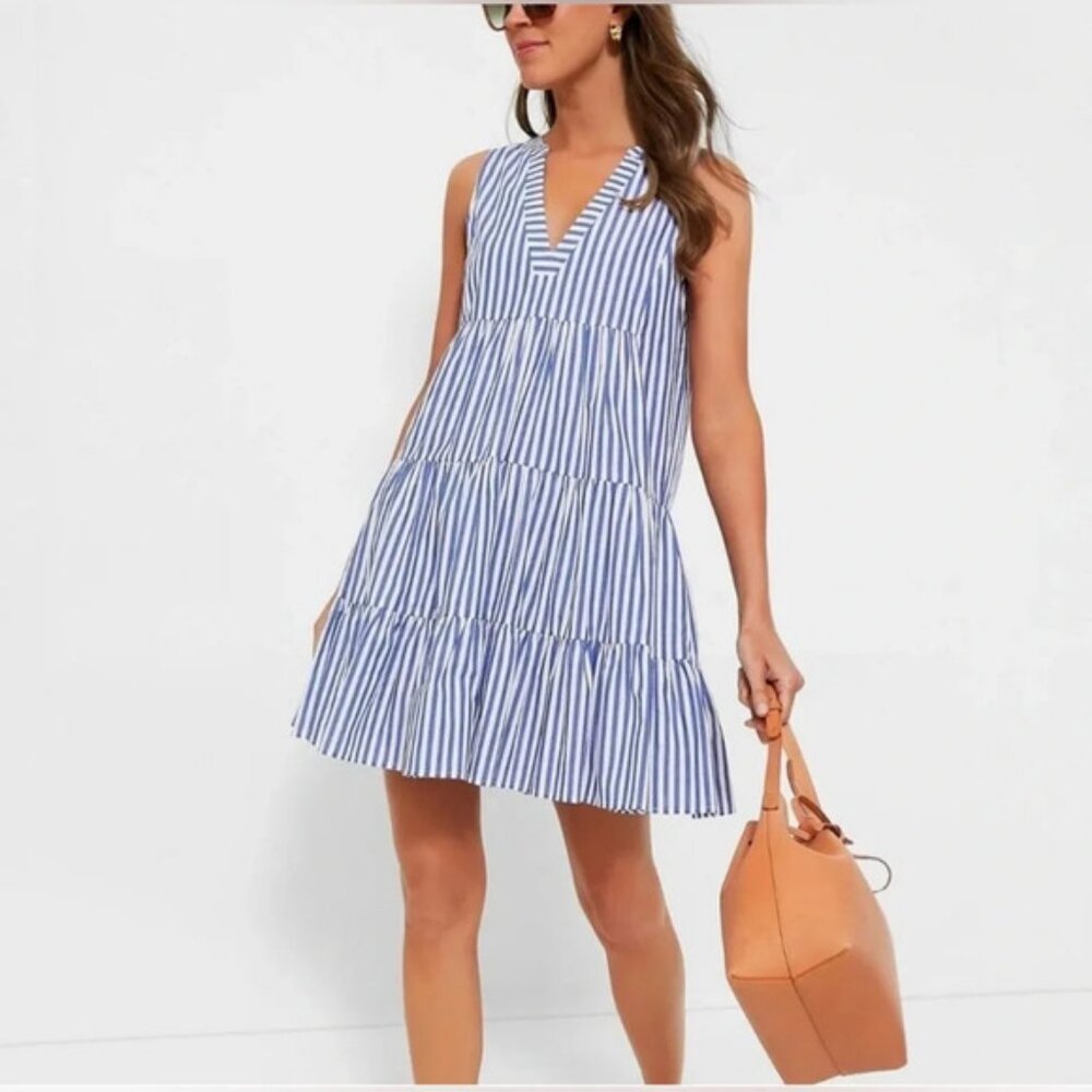 POMANDER PLACE Blue and White Stripe Sleeveless Cotton Poplin Kenzo Dress